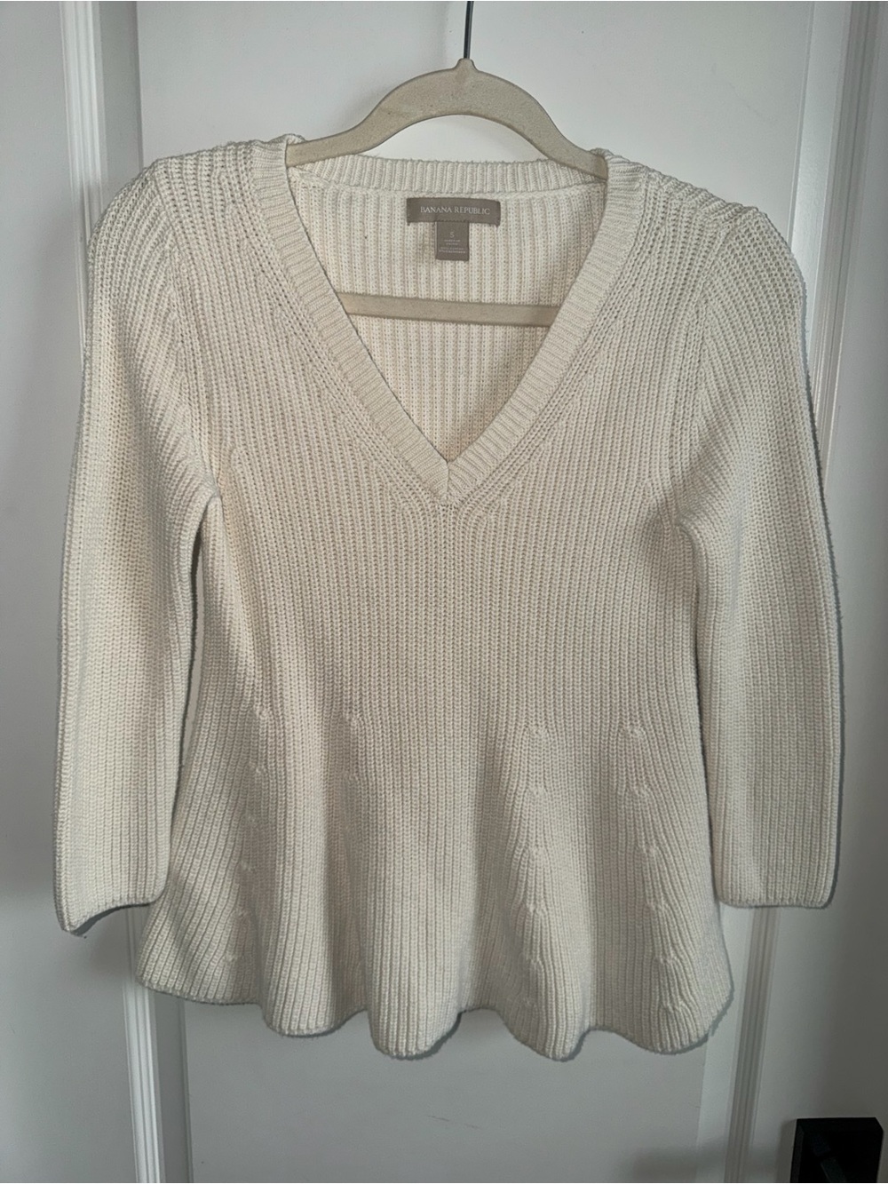 Banana Republic Women’s Small Cream Cashmere Cotton Peplum 3/4 Sleeve Sweater